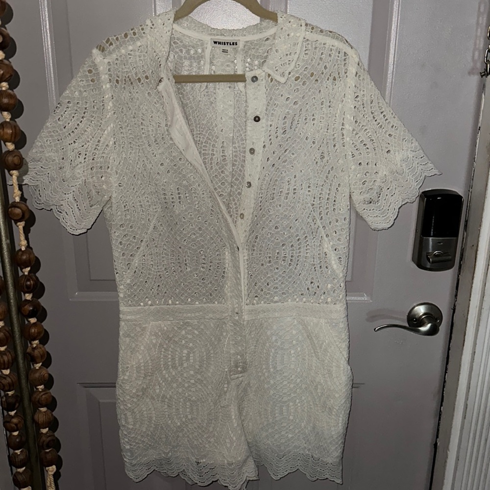 Whistles White Short Sleeve Alisa Placement Lace romper Size 8